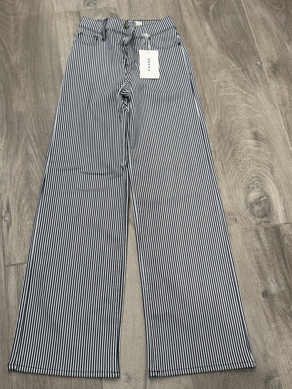 NWT Frame Le Slim Palazzo Navy Striped Wide-Leg Bottoms-23